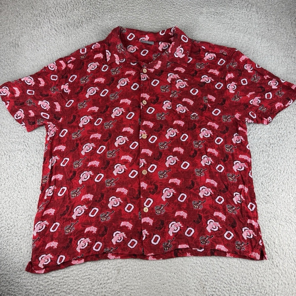 Vintage Ohio State‎ University Buckeye Hawaiian Style Button Up Shirt Xl Brutus